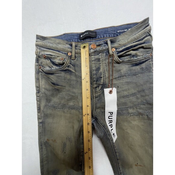 Purple-Brand P001 Slim Fit Indigo Oil Repair Men's Size 29x32 Distressed Jeans - Picture 5 of 15